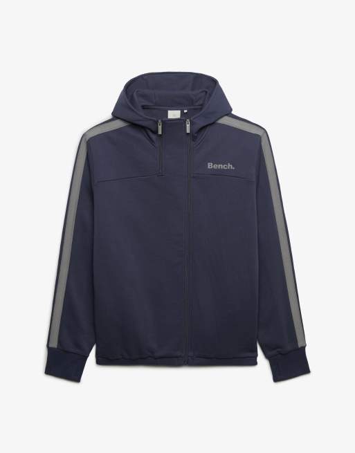 Bench x Superdry & Co Double zip hooded stripe sweatshirt in crt navy/ moonbeam/ moonmist, 6 of 6