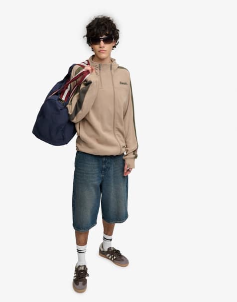 Bench x Superdry & Co Double zip hooded stripe sweatshirt in dune/ b charc/ olive night - view 1