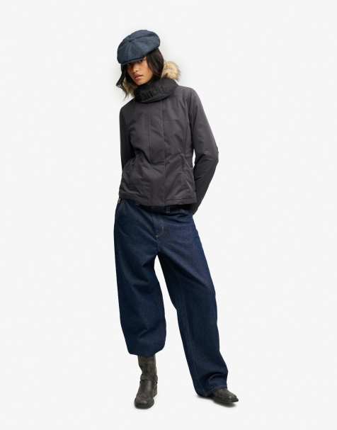 Bench x Superdry & Co Faux fur hooded windcheater jacket in charcoal/ beluga charcoal - view 1