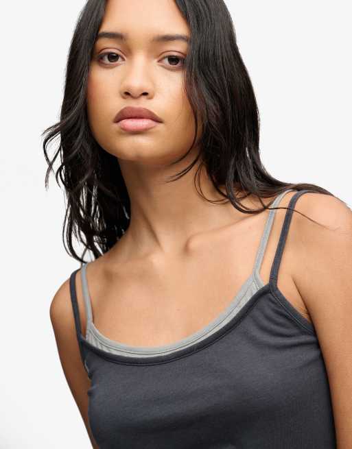 Bench x Superdry & Co Fitted cami layer vest in charcoal/ moonmist, 3 of 5