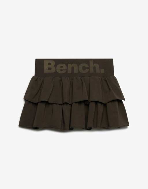 Bench. x Superdry & Co – Gestufter Rock in Black Olive/Chocolate Chip mit niedrigem Bund, 7 von 7