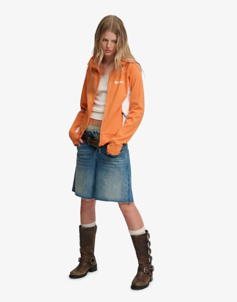 Bench x Superdry & Co High neck contrast track top in jaffa orange/ white - view 1