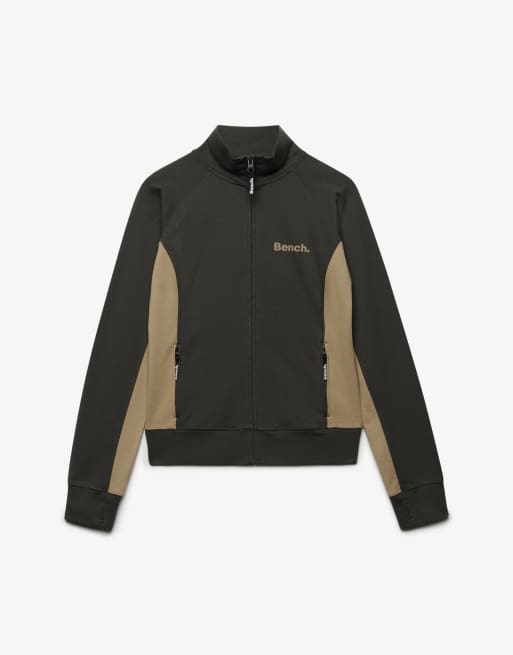 Bench. x Superdry & Co – Hochgeschlossenes Trainingsoberteil in Beluga-Anthrazit/Dune mit Kontrastdesign, 5 von 5