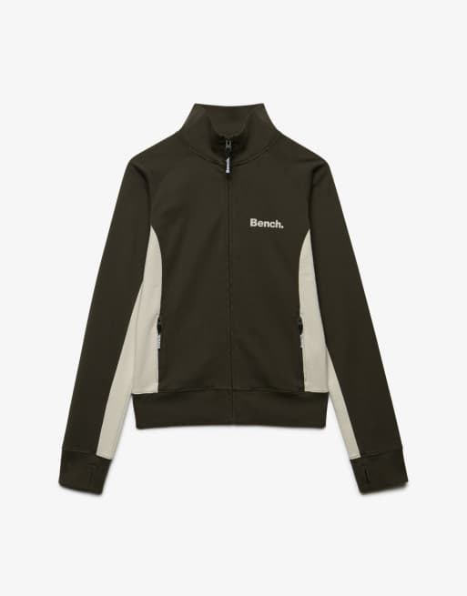 Bench. x Superdry & Co – Hochgeschlossenes Trainingsoberteil in Black Olive/Moonbeam mit Kontrastdetail, 5 von 5