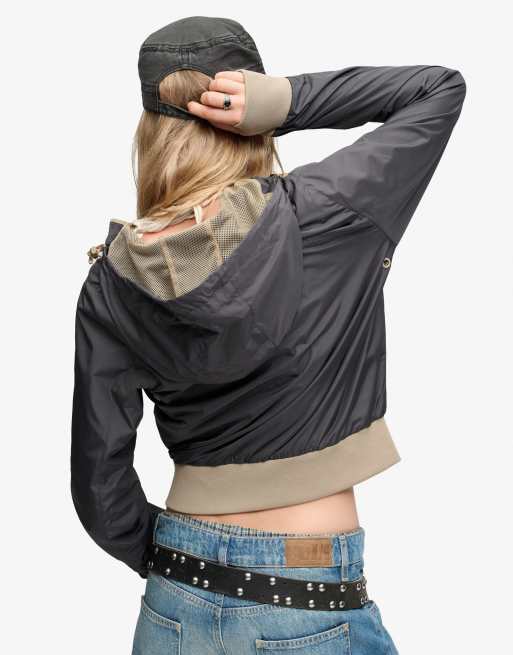 Bench x Superdry & Co Hooded shell bomber jacket in charcoal/ dune, 3 of 5