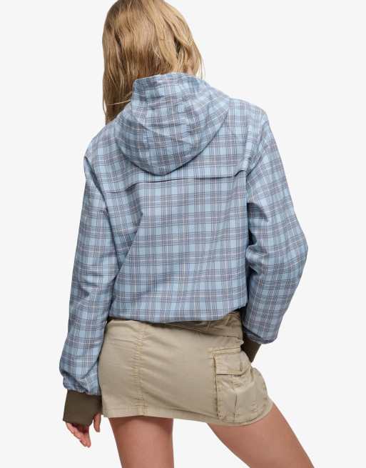 Bench x Superdry & Co Hooded shell zip jacket in blue moody check/ choc chip, 3 of 5