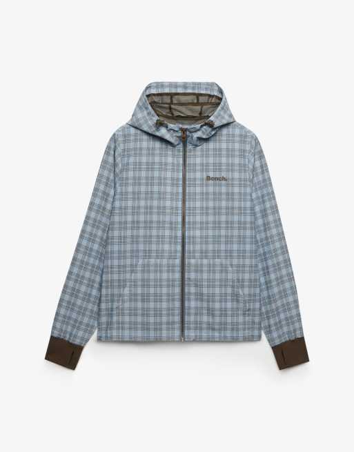 Bench x Superdry & Co Hooded shell zip jacket in blue moody check/ choc chip, 5 of 5