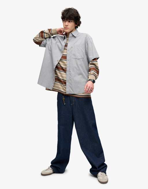 Bench. x Superdry & Co – Kurzärmliges Skater-Hemd in Grau mit Mikro-Karomuster, 4 von 5