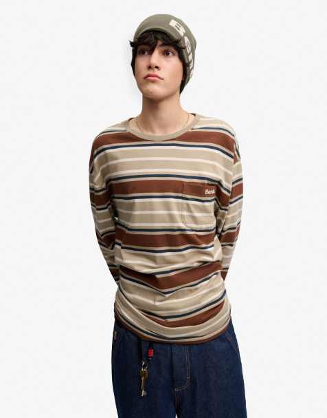 Bench. x Superdry & Co – Langärmliges Oversize-Oberteil mit Streifen in Hellbraun und Marineblau - view 1