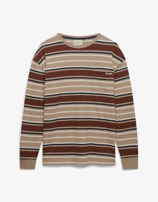 Bench. x Superdry & Co – Langärmliges Oversize-Oberteil mit Streifen in Hellbraun und Marineblau, 5 von 5