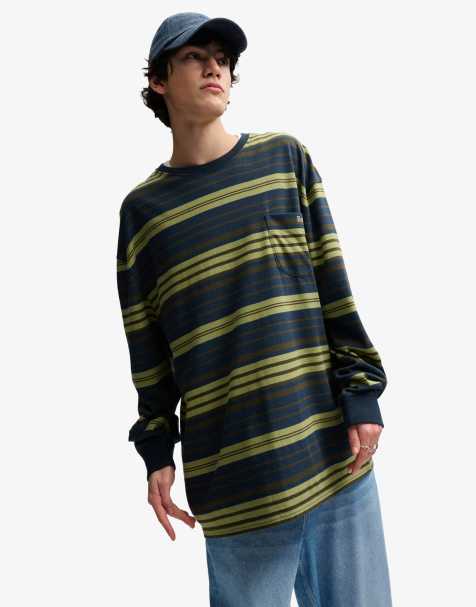 Bench. x Superdry & Co – Langärmliges Oversize-Oberteil mit Streifen in Olivgrün und Marineblau - view 1