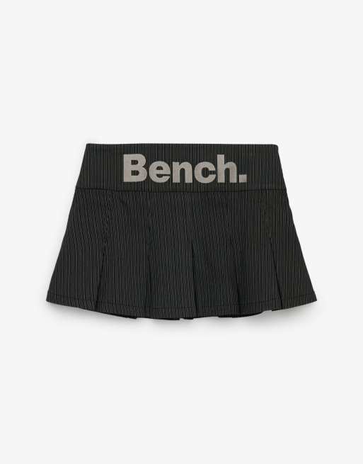 Bench x Superdry & Co Logo pleated stripe mini skirt in charcoal stripe/ moonmist, 5 of 5