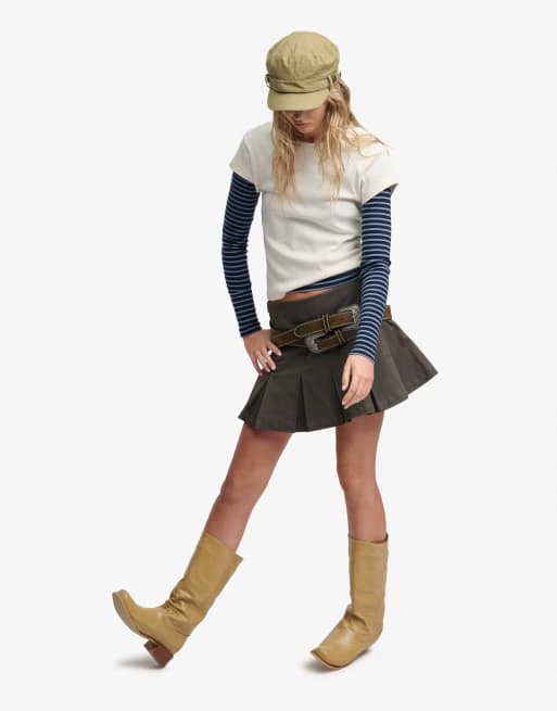 Bench x Superdry & Co - Mini-jupe plissée en sergé à logo - Olive noire/dune, 4 de 6
