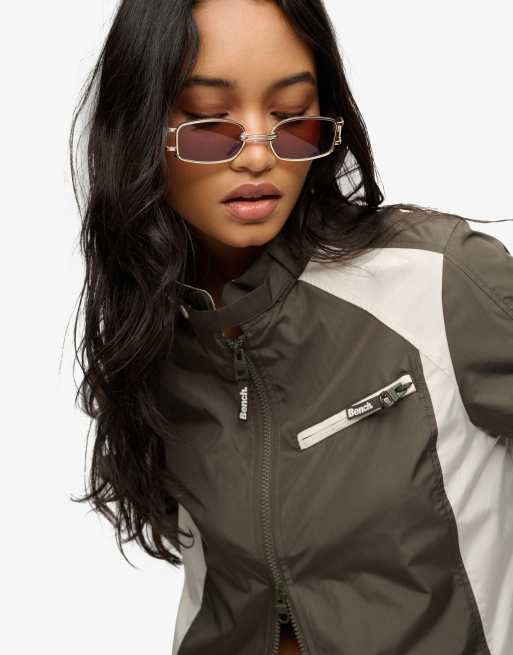 Bench x Superdry & Co Racer shell double zip jacket in black olive/ moonbeam, 4 of 4
