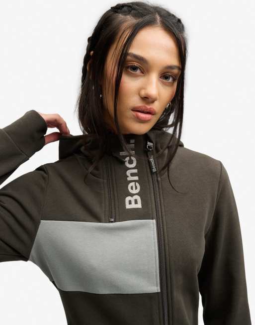 Bench x Superdry & Co - Sweat à capuche à double fermeture éclair et empiècements contrastants - Olive noire/lune brumeuse, 4 de 5
