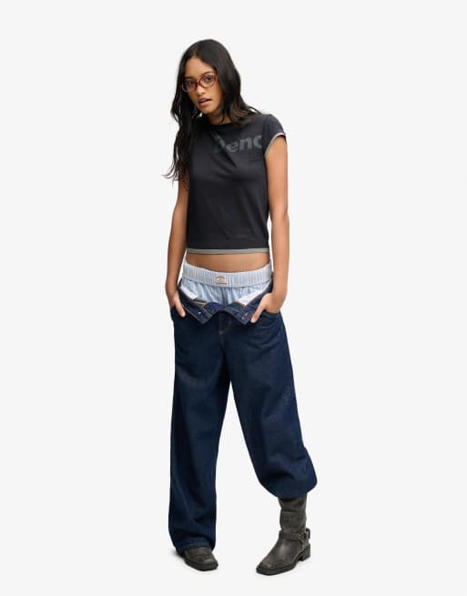 Bench x Superdry & Co - T-shirt ajusté effet superposé à manches courtes - Anthracite/lune brumeuse, 4 de 5