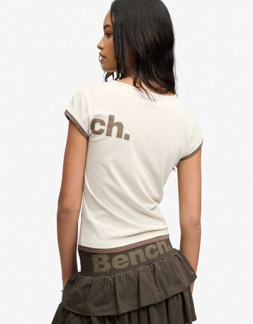 Bench x Superdry & Co - T-shirt ajusté effet superposé à manches courtes - Clair de lune/pépite de chocolat, 3 de 5