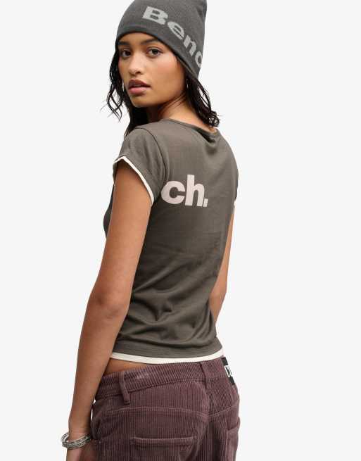 Bench x Superdry & Co - T-shirt ajusté effet superposé à manches courtes - Olive noire/clair de lune, 4 de 5
