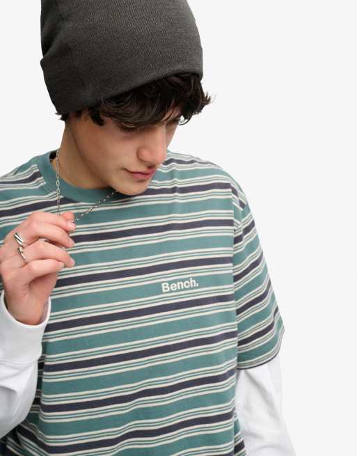 Bench x Superdry & Co - T-shirt coupe carrée à rayures - Bleu et gris, 3 de 6