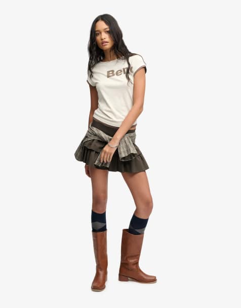 Bench. x Superdry & Co – Tailliertes, mehrlagiges T-Shirt in Moonbeam und Chocolate Chip - view 1