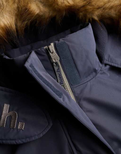 Bench. x Superdry & Co – Windjacke in Marineblau/Moonmist mit Kapuze mit Kunstpelzbesatz, 2 von 6