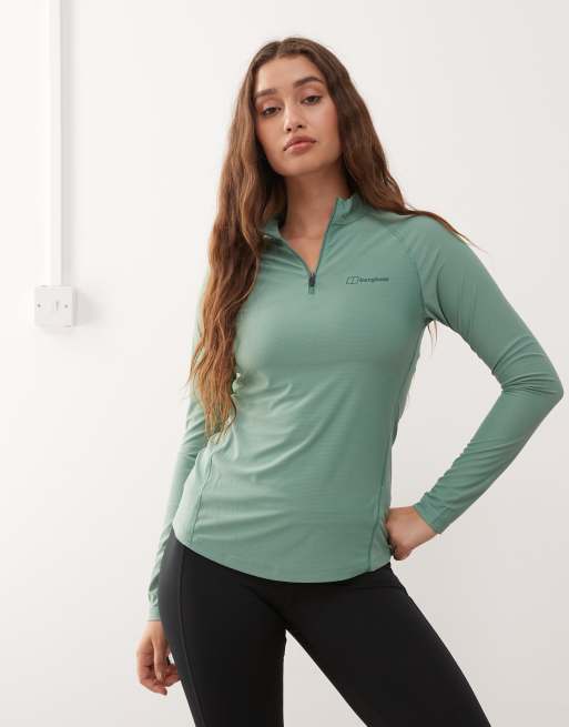 Berghaus – 24/7 – Langärmliges Funktions-T-Shirt für Damen in Dunkelgrün mit kurzem Reißverschluss