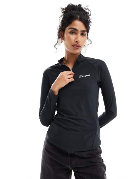 Berghaus – 24/7 – Langärmliges Funktions-T-Shirt in Schwarz mit kurzem Reißverschluss - view 1