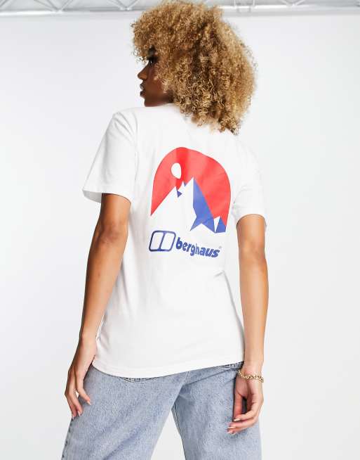 Berghaus – Biały T-shirt z nadrukiem masywu Mont Blanc 