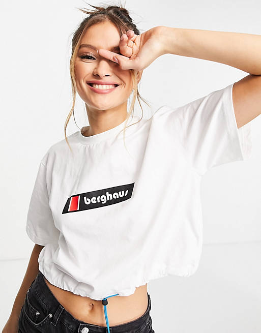 Berghaus cropped toggle logo t-shirt in white