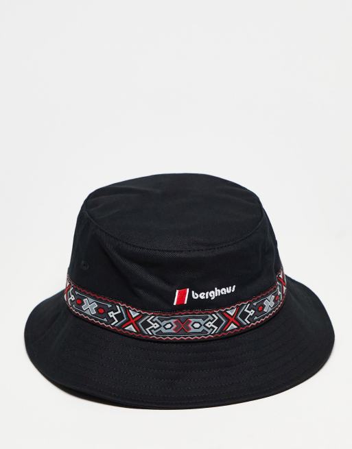Berghaus – Czarny kapelusz typu bucket z wykończeniem w geometryczny wzór