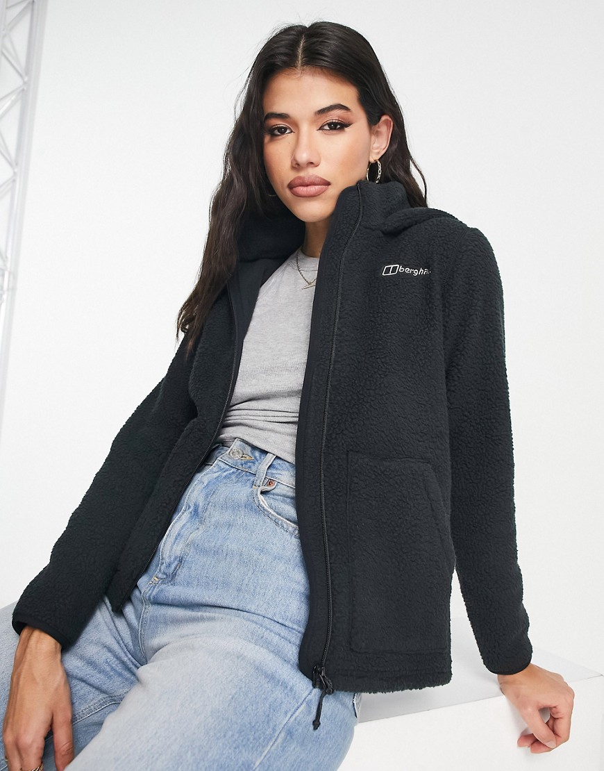 Darria sherpa zip up hooded jacket in black