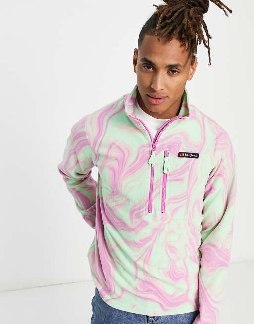 Berghaus – Dean Street Prism Trango – Unisex-Fleecepullover mit kurzem Reißverschluss und Marmormuster in Rosa und Grün