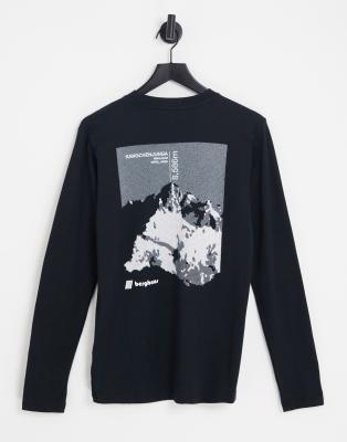 Berghaus Berghaus Dean Street unisex Kanchenjunga Static mountain back print long sleeve t-shirt in black