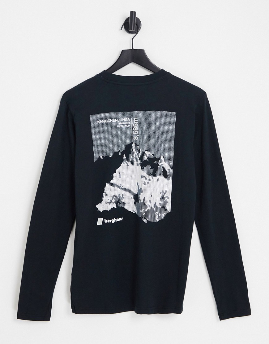 Berghaus Dean Street unisex Kanchenjunga Static mountain back print long sleeve t-shirt in black