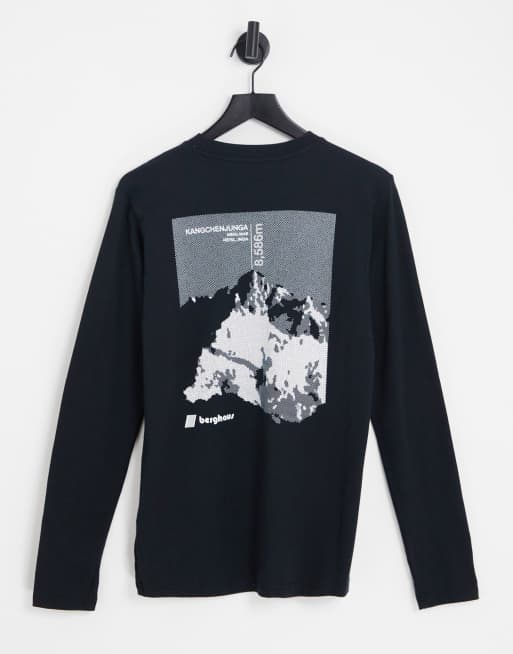  Berghaus Dean Street unisex Kanchenjunga Static mountain back print long sleeve t-shirt in black