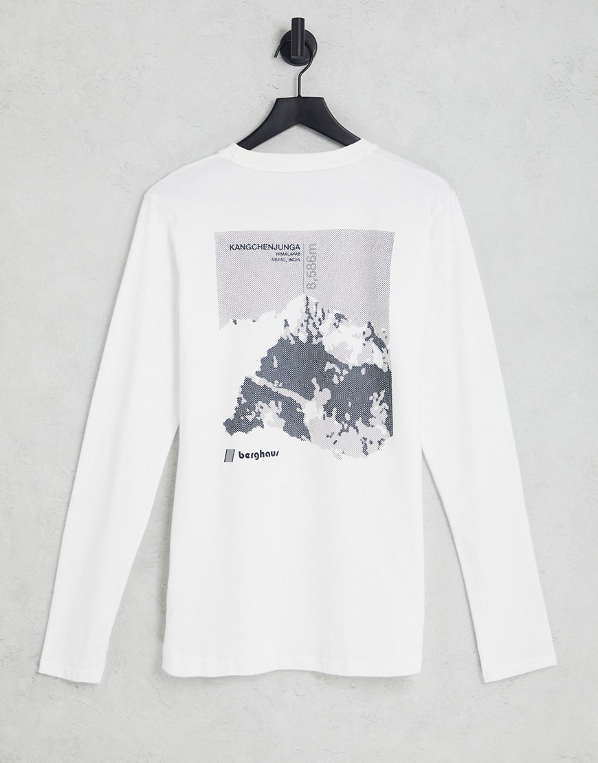 Berghaus Dean Street unisex Kanchenjunga Static mountain back print long sleeve t-shirt in white
