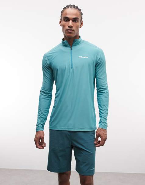 Berghaus Men's  24/7 half zip long sleeve tech tee in mid green - view 1