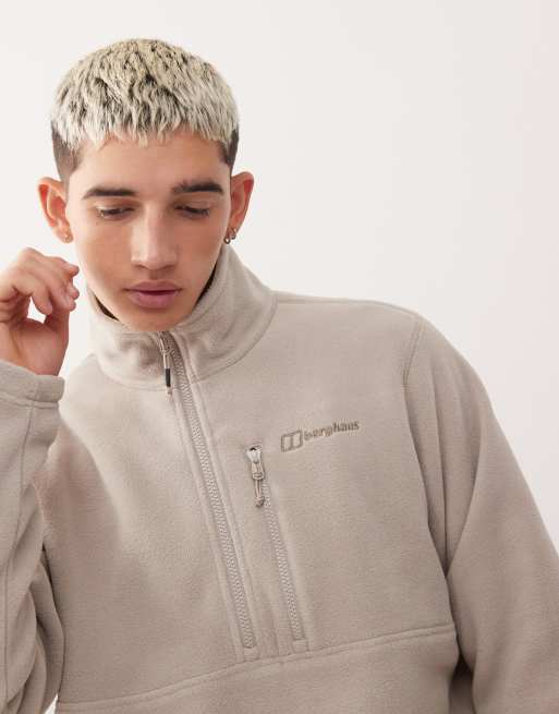 Pull Polaire Berghaus Vintage 1/2 Zip Couleur Crème – Taille L, Fabriqué En Grande-Bretagne