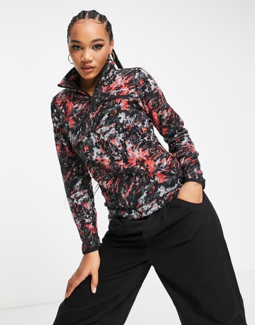 Berghaus - Navala - Fleece med 1/2 lynlås i rødt cheviot-print
