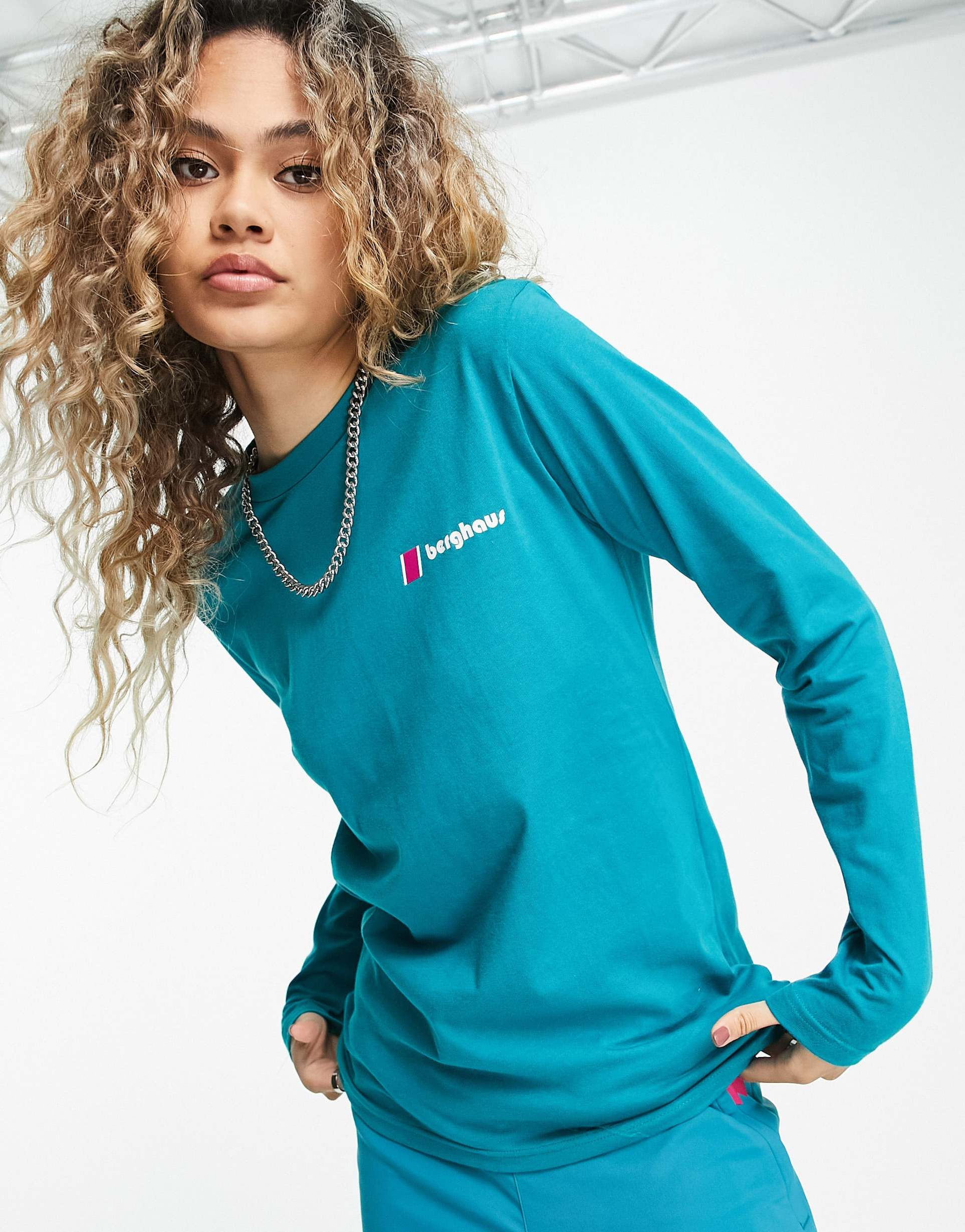 Berghaus Org Heritage front and back logo long sleeve t-shirt in teal view 2