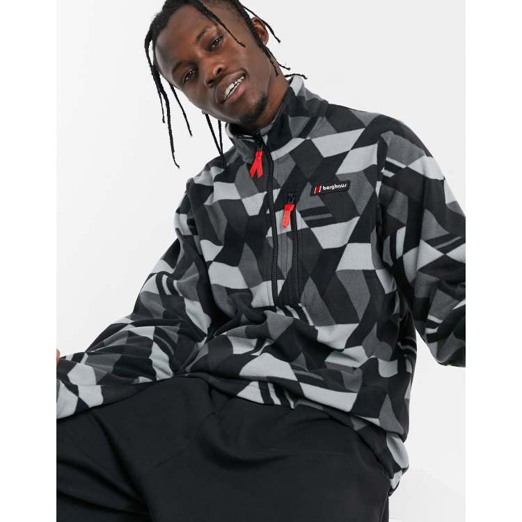 Berghaus Prism Heritage printed half zip fleece in black ASOS