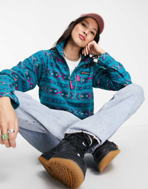 Berghaus Prism Printed Trango 1/4 zip fleece in teal pattern 