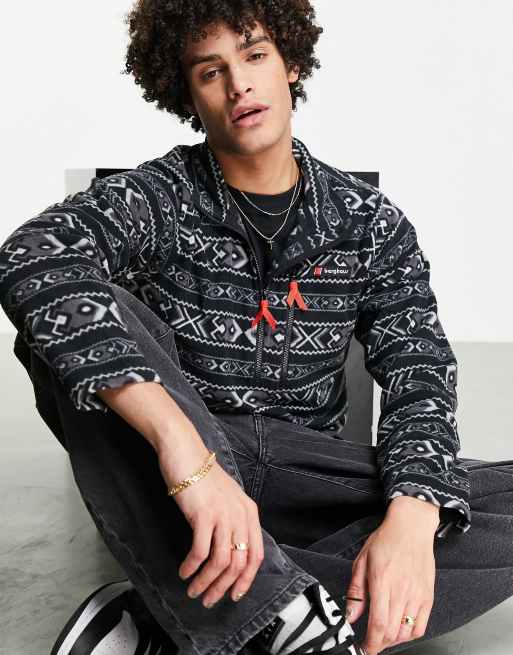 Berghaus - Prism Trango - Pile con cerniera lampo corta e stampa azteca, colore nero