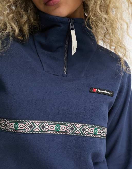 Berghaus – QZ – Marinblå fleece i oversize med mönstrad kant, 2 av 4