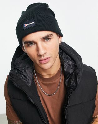 Berghaus Recognition logo patch knitted beanie in black - ASOS Price Checker