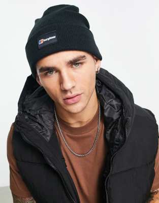 Berghaus Recognition logo patch knitted beanie in black - ASOS Price Checker