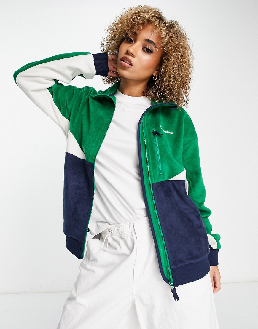 Berghaus Retorise fleece full zip jacket in green and navy color block