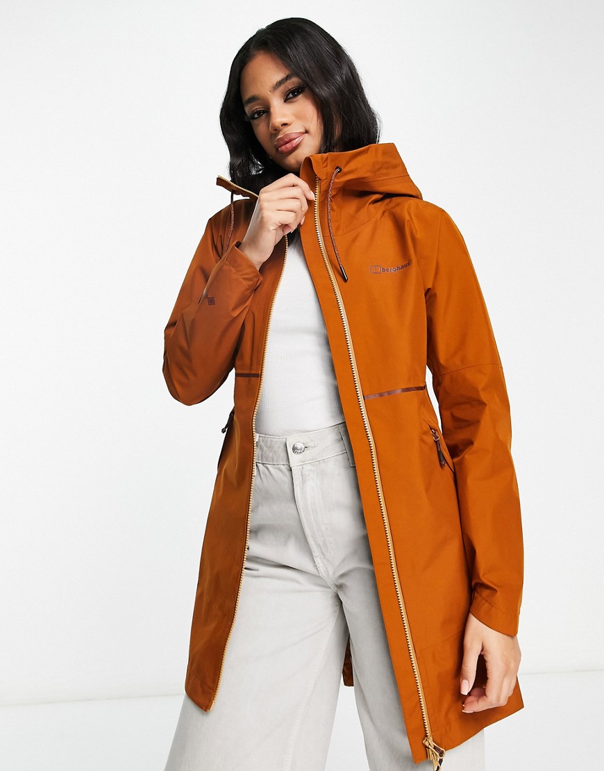 Berghaus Rothley water resistant long hooded tech jacket in brown-Neutral