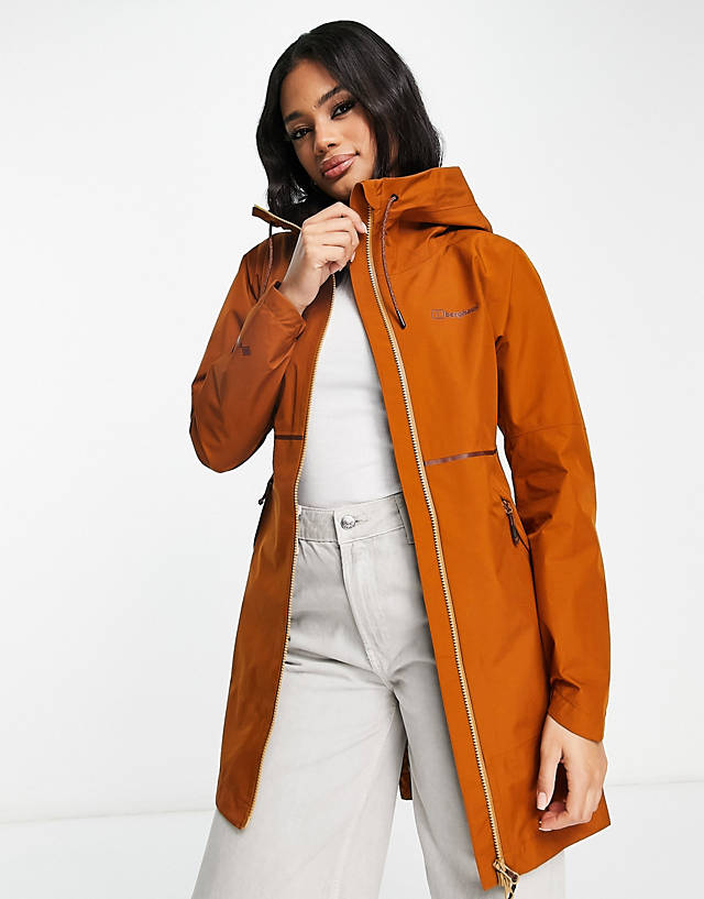 Berghaus - rothley water resistant long hooded tech jacket in brown