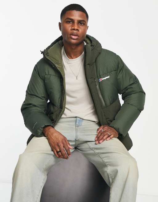 Berghaus Sabber hooded down puffer jacket in khaki | ASOS